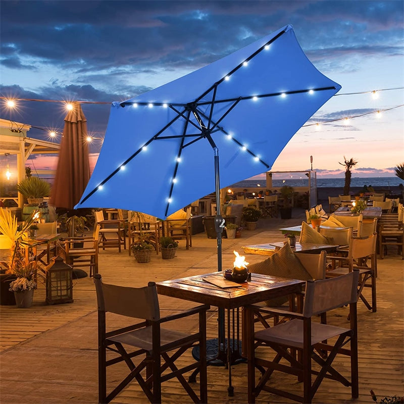 9FT Solar LED Patio Umbrella Tilt Market Umbrella with 18 Lights & Tilt Adjustment Crank, Outdoor Table Umbrella for Garden Yard Balcony