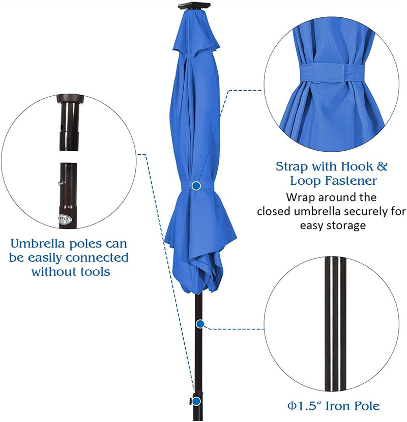 9FT Solar LED Patio Umbrella Tilt Market Umbrella with 18 Lights & Tilt Adjustment Crank, Outdoor Table Umbrella for Garden Yard Balcony