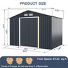 9’ x 6’ Large Outdoor Storage Shed Metal Garden Shed Tool House Backyard Storage Cabinet with 4 Vents & Lockable Double Sliding Door