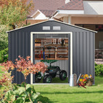 9’ x 6’ Large Outdoor Storage Shed Metal Garden Shed Tool House Backyard Storage Cabinet with 4 Vents & Lockable Double Sliding Door