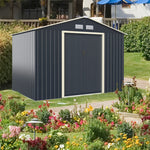 9’ x 6’ Large Outdoor Storage Shed Metal Garden Shed Tool House Backyard Storage Cabinet with 4 Vents & Lockable Double Sliding Door