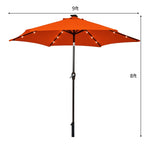 9FT Solar LED Patio Umbrella Tilt Market Umbrella with 18 Lights & Tilt Adjustment Crank, Outdoor Table Umbrella for Garden Yard Balcony