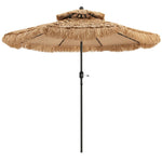 9ft Thatched Patio Umbrella 2 Tier Hawaiian Style Grass Beach Umbrella with 8 Ribs & Tilt Adjustment, Tiki Umbrella for Poolside Yard Deck