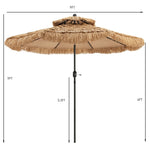 9ft Thatched Patio Umbrella 2 Tier Hawaiian Style Grass Beach Umbrella with 8 Ribs & Tilt Adjustment, Tiki Umbrella for Poolside Yard Deck