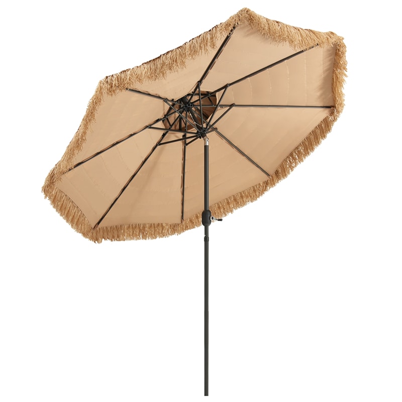 9ft Thatched Patio Umbrella 2 Tier Hawaiian Style Grass Beach Umbrella with 8 Ribs & Tilt Adjustment, Tiki Umbrella for Poolside Yard Deck