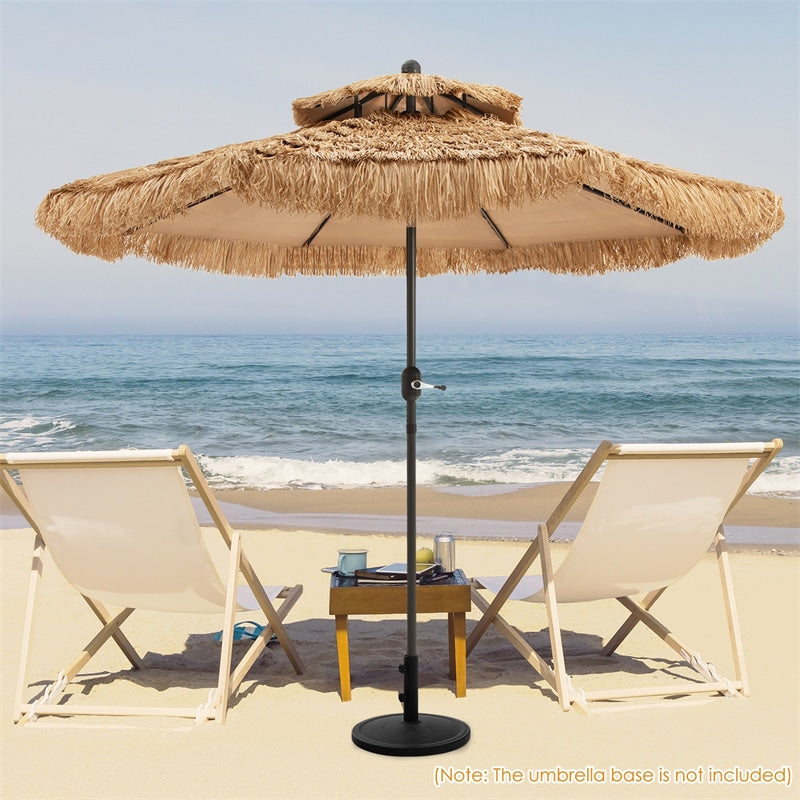 9ft Thatched Patio Umbrella 2 Tier Hawaiian Style Grass Beach Umbrella with 8 Ribs & Tilt Adjustment, Tiki Umbrella for Poolside Yard Deck