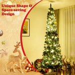 9ft Artificial Pencil Christmas Tree Slim Unlit Xmas Tree 1500 PVC Branch Tips with Foldable Metal Stand for Home Office School Shop Decor