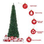 9ft Artificial Pencil Christmas Tree Slim Unlit Xmas Tree 1500 PVC Branch Tips with Foldable Metal Stand for Home Office School Shop Decor