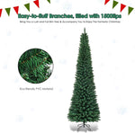 9ft Artificial Pencil Christmas Tree Slim Unlit Xmas Tree 1500 PVC Branch Tips with Foldable Metal Stand for Home Office School Shop Decor