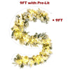 9ft Pre-Lit Snowy Christmas Garland Snow Flocked Artificial Garland with 50 LED Lights, White Berries & Poinsettias Flowers for Indoor Mantel Decor