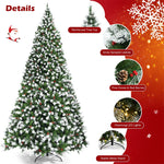 9ft Pre-lit Snow Flocked Christmas Tree with 900 LED Lights, 8 Lighting Modes & Metal Stand, Holiday Festival Artificial Hinged Tree for Indoor Decor