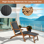 Patio Folding Rattan Lounge Chair, Acacia Wood Wicker Deck Lounge Chair with Retractable Footrest, Outdoor Chaise Lounge for Garden & Poolside