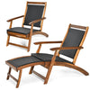 Patio Folding Rattan Lounge Chair Acacia Wood Wicker Outdoor Chaise Lounge Dec Chair Reclining Pool Chair with Retractable Footrest