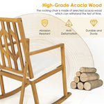 Outdoor Acacia Wood Rocking Chair with Removable Cushion & Armrest, Wood Patio Porch Rocker for Garden Backyard Poolside Deck