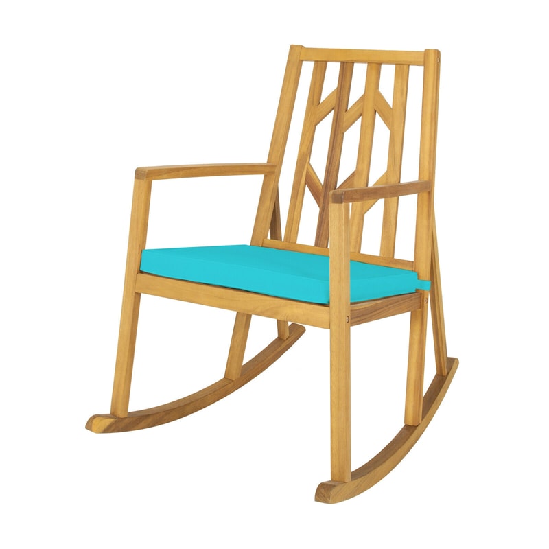 Outdoor Acacia Wood Rocking Chair with Removable Cushion & Armrest, Wood Patio Porch Rocker for Garden Backyard Poolside Deck