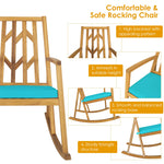 Outdoor Acacia Wood Rocking Chair with Removable Cushion & Armrest, Wood Patio Porch Rocker for Garden Backyard Poolside Deck