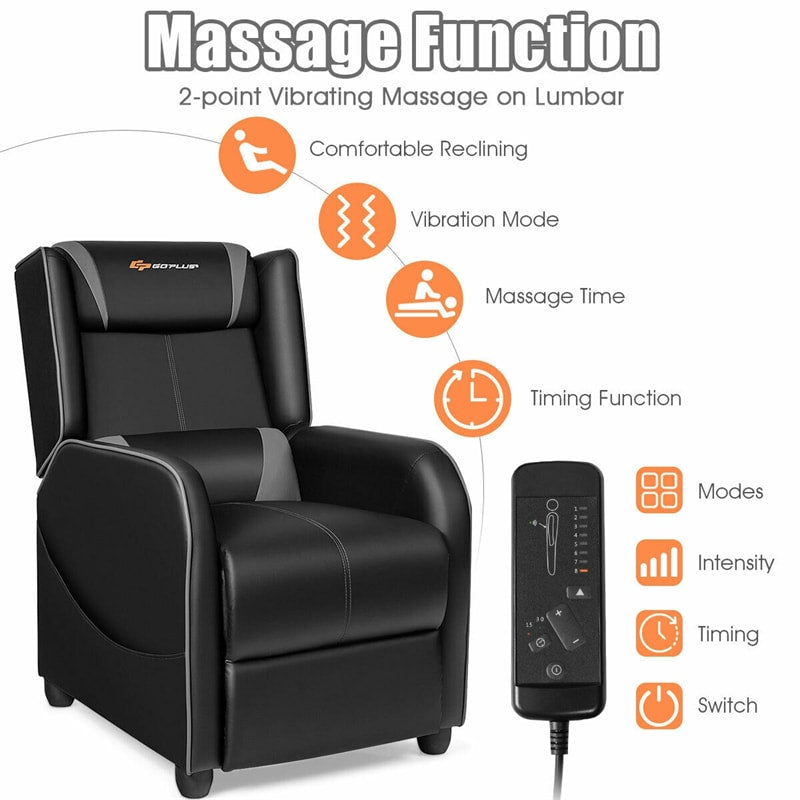 Massage Gaming Recliner Adjustable Gaming Chair Racing Style PU Leather Single Recliner Sofa with Massage Function & Footrest