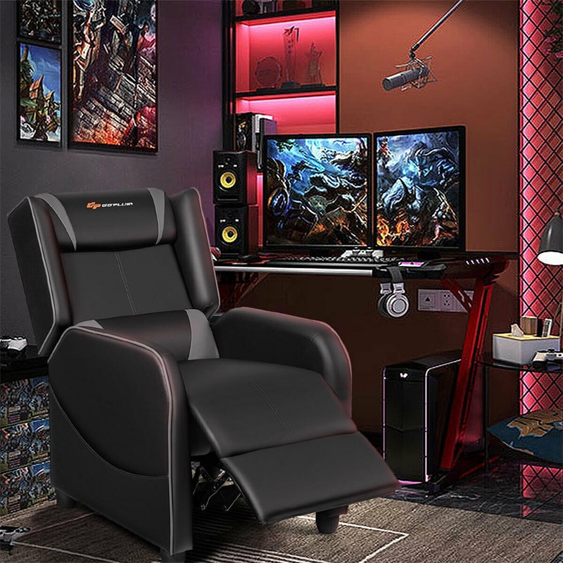 Massage Gaming Recliner Adjustable Gaming Chair Racing Style PU Leather Single Recliner Sofa with Massage Function & Footrest