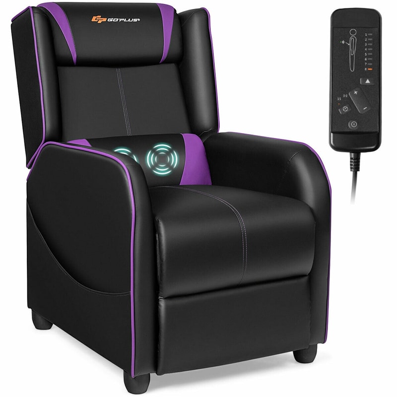 Massage Gaming Recliner Adjustable Gaming Chair Racing Style PU Leather Single Recliner Sofa with Massage Function & Footrest