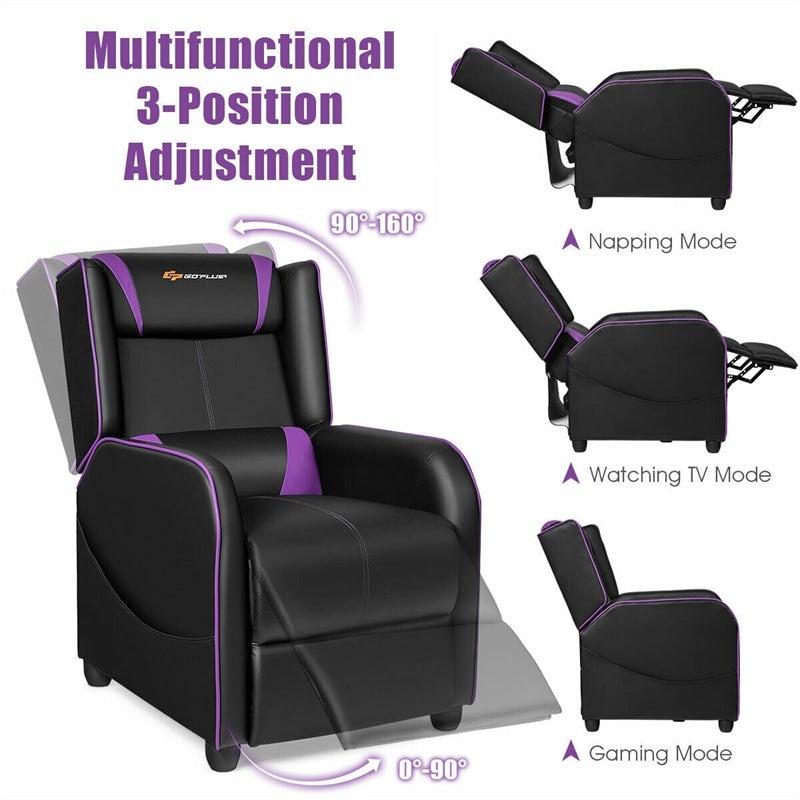 Massage Gaming Recliner Adjustable Gaming Chair Racing Style PU Leather Single Recliner Sofa with Massage Function & Footrest