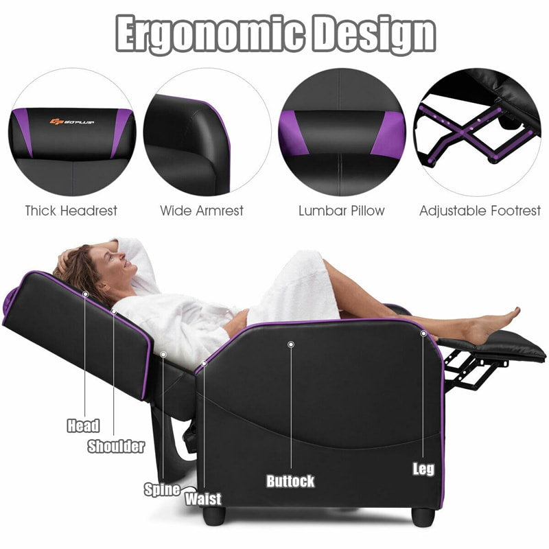 Massage Gaming Recliner Adjustable Gaming Chair Racing Style PU Leather Single Recliner Sofa with Massage Function & Footrest