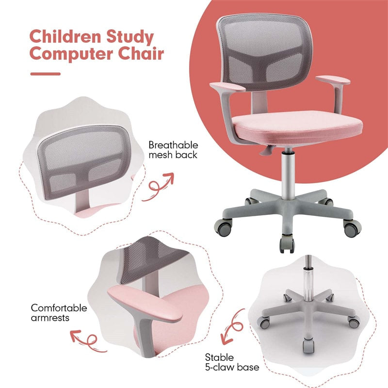 Adjustable Kids Desk Chair Children Swivel Study Computer Chair with Lumbar Support & Universal Casters