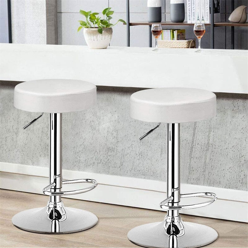 Swivel Bar Stool Set of 2, Adjustable Modern Backless Round Barstool PU Leather Armless Bar Chair with Chrome Footrest & Metal Frame