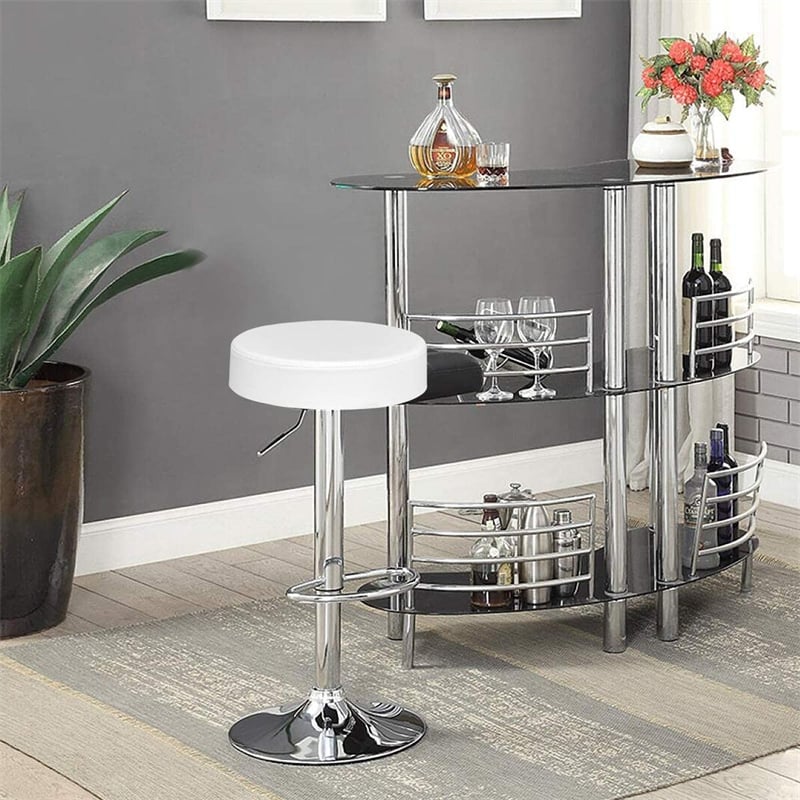 Swivel Bar Stool Set of 2 Adjustable Modern Backless Round Barstool PU Leather Armless Bar Chair with Chrome Footrest & Metal Frame