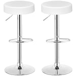 Swivel Bar Stool Set of 2 Adjustable Modern Backless Round Barstool PU Leather Armless Bar Chair with Chrome Footrest & Metal Frame