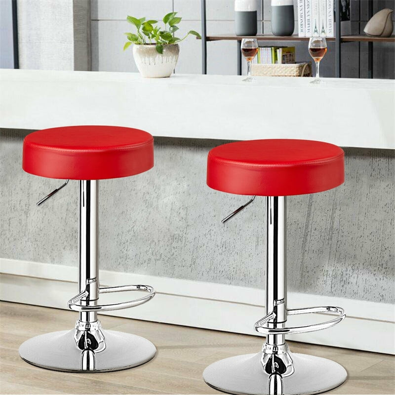 Swivel Bar Stool Set of 2, Adjustable Modern Backless Round Barstool PU Leather Armless Bar Chair with Chrome Footrest & Metal Frame