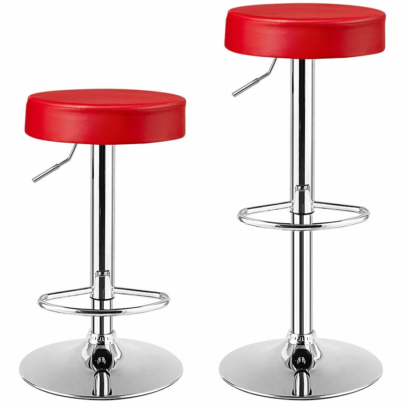 Swivel Bar Stool Set of 2, Adjustable Modern Backless Round Barstool PU Leather Armless Bar Chair with Chrome Footrest & Metal Frame