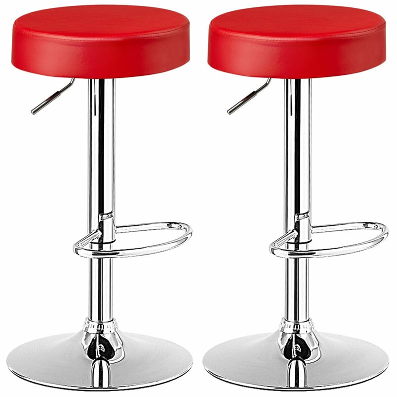 Swivel Bar Stool Set of 2, Adjustable Modern Backless Round Barstool PU Leather Armless Bar Chair with Chrome Footrest & Metal Frame