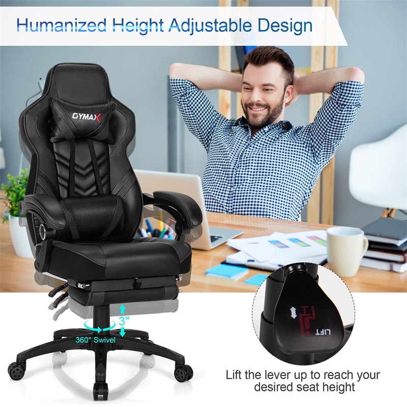 Adjustable Gaming Chair Ergonomic High Back Office Chair PU Leather Swivel Racing Style Computer Chair with Footrest, Headrest & Lumbar Support