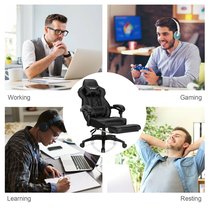 Adjustable Gaming Chair Ergonomic High Back Office Chair PU Leather Swivel Racing Style Computer Chair with Footrest, Headrest & Lumbar Support