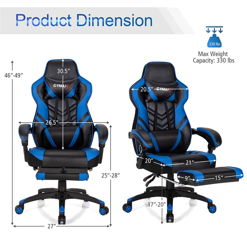 Adjustable Gaming Chair Ergonomic High Back Office Chair PU Leather Swivel Racing Style Computer Chair with Footrest, Headrest & Lumbar Support