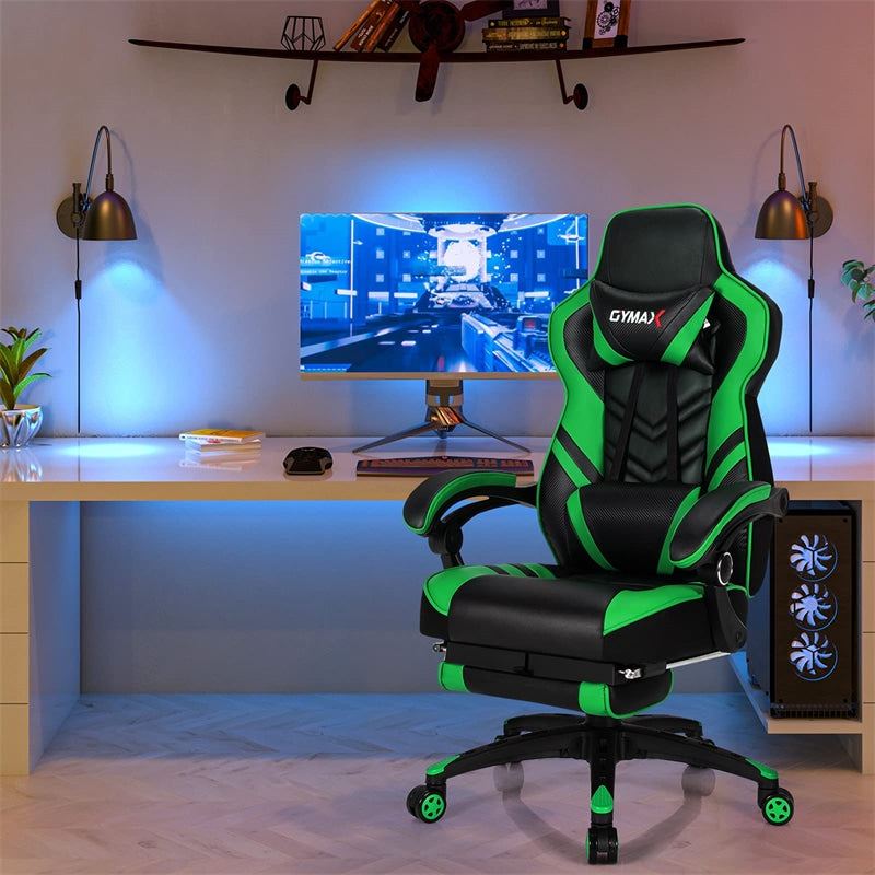 Adjustable Gaming Chair Ergonomic High Back Office Chair PU Leather Swivel Racing Style Computer Chair with Footrest, Headrest & Lumbar Support