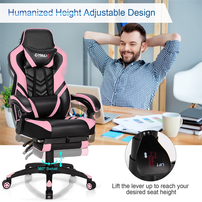 Adjustable Gaming Chair Ergonomic High Back Office Chair PU Leather Swivel Racing Style Computer Chair with Footrest, Headrest & Lumbar Support