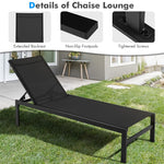 Aluminium Outdoor Chaise Lounge 6-Position Adjustable Patio Lounge Chair for Poolside Backyard