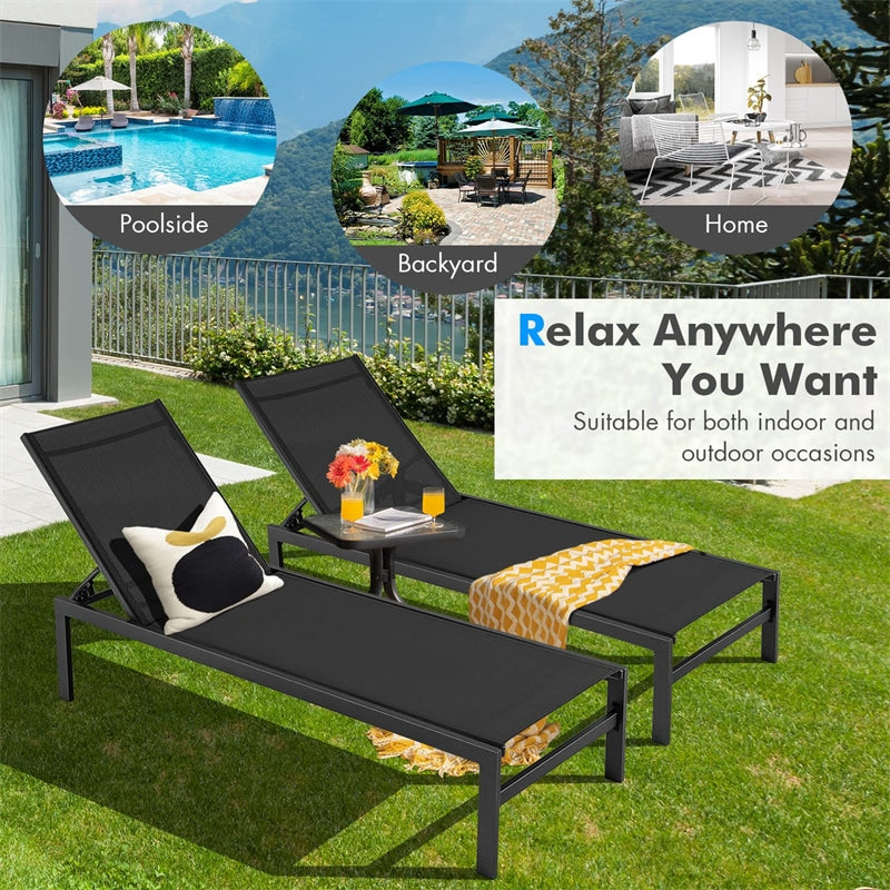 Aluminium Outdoor Chaise Lounge 6-Position Adjustable Patio Lounge Chair Sun Lounger for Poolside Backyard