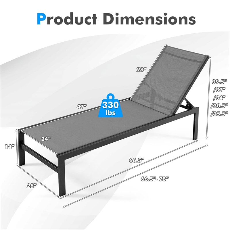 Aluminium Outdoor Chaise Lounge 6-Position Adjustable Patio Lounge Chair Sun Lounger for Poolside Backyard