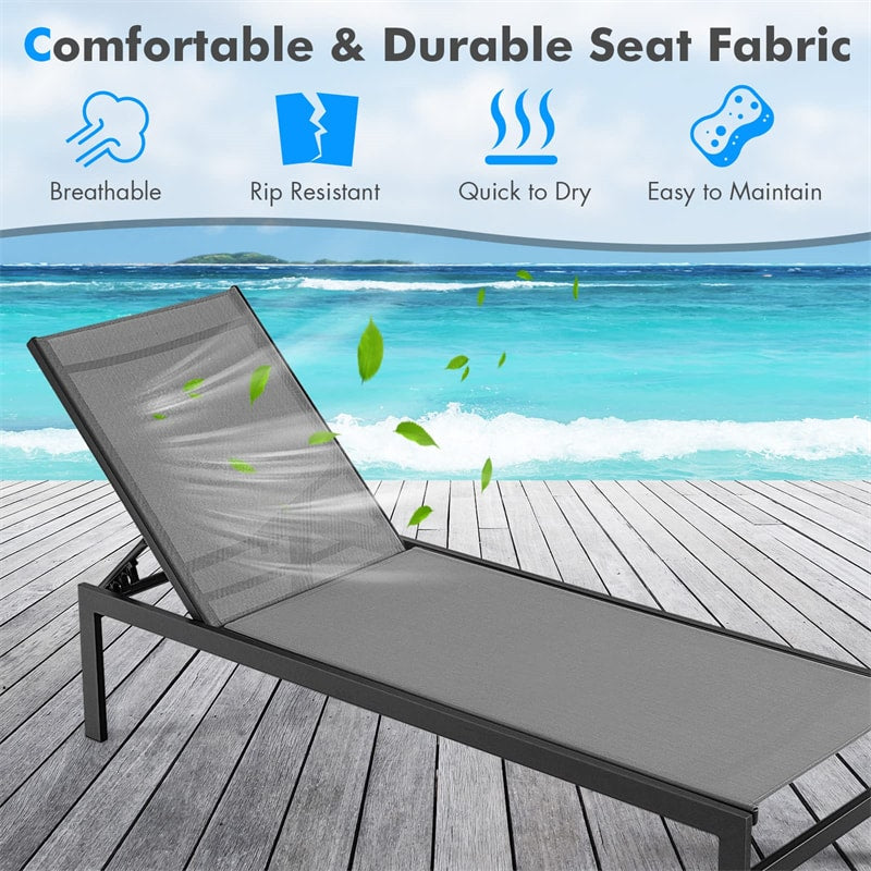 Aluminium Outdoor Chaise Lounge 6-Position Adjustable Patio Lounge Chair Sun Lounger for Poolside Backyard