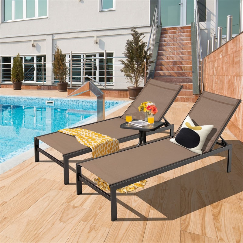 Aluminium Outdoor Chaise Lounge 6-Position Adjustable Patio Lounge Chair for Poolside Backyard