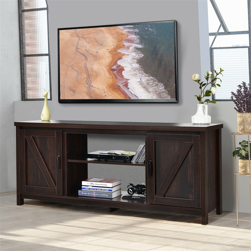 Barn Door Fireplace TV Stand Media Console Center with Storage Cabinet for TVs up to 65 Inch & 25-Inch Fireplace