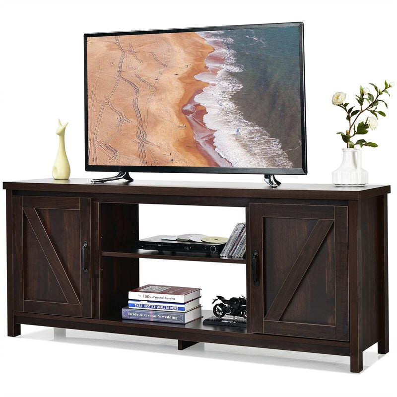 Barn Door Fireplace TV Stand Media Console Center with Storage Cabinet for TVs up to 65 Inch & 25-Inch Fireplace