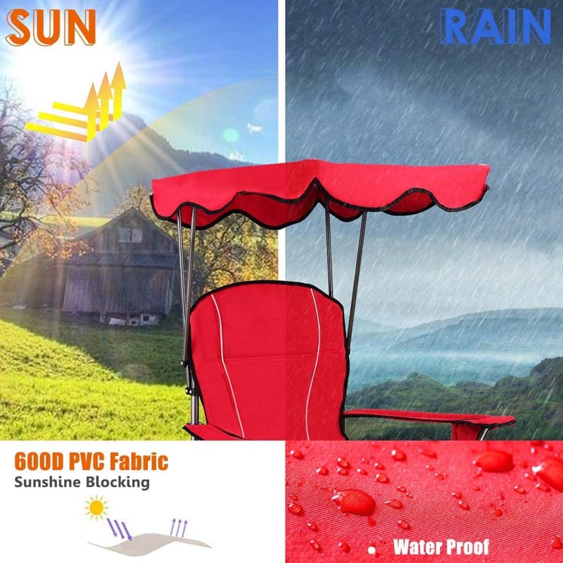 Folding Beach Canopy Chair Lawn Fool Chair with Cup Holders and Carrying Bag