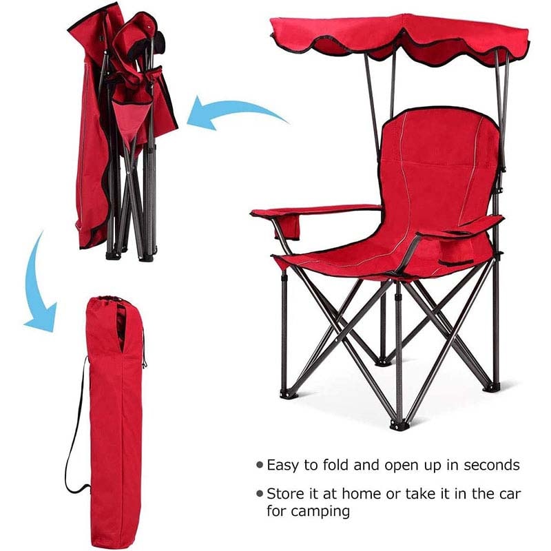 Folding Beach Canopy Chair Lawn Fool Chair with Cup Holders and Carrying Bag