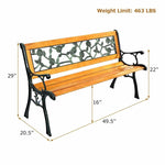 50" Outdoor Park Garden Bench Porch Path Chair Rose Cast Iron Hardwood Frame Porch Loveseat