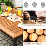 55" Acacia Wood Outdoor Dining Table Rectangle Patio Dining Table with Umbrella Hole & Acacia Wood Top