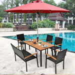 55" Acacia Wood Outdoor Dining Table Rectangle Patio Dining Table with Umbrella Hole & Acacia Wood Top