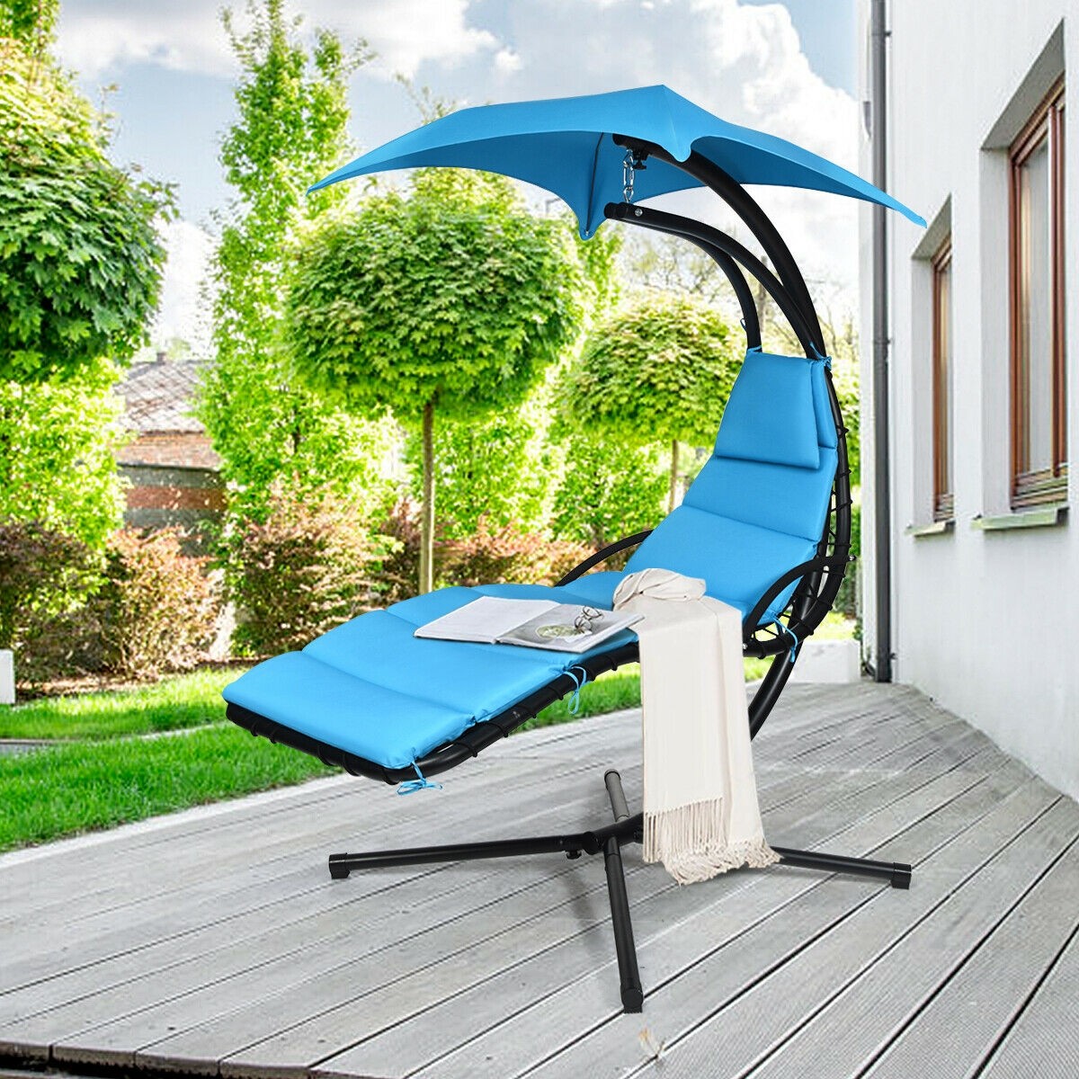 Hanging Chaise Lounge Hammock Outdoor Lounge Chair Swing Chair with Pillow